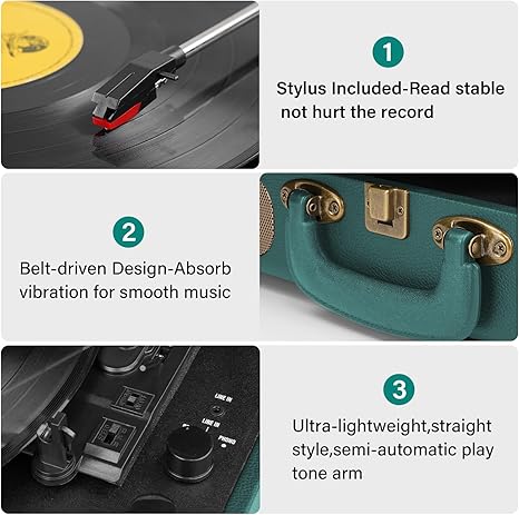 M433 Vinyl Record Player Bluetooth Suitcase Turntable
