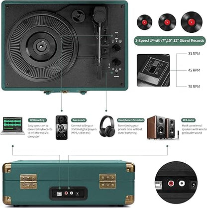 M433 Vinyl Record Player Bluetooth Suitcase Turntable