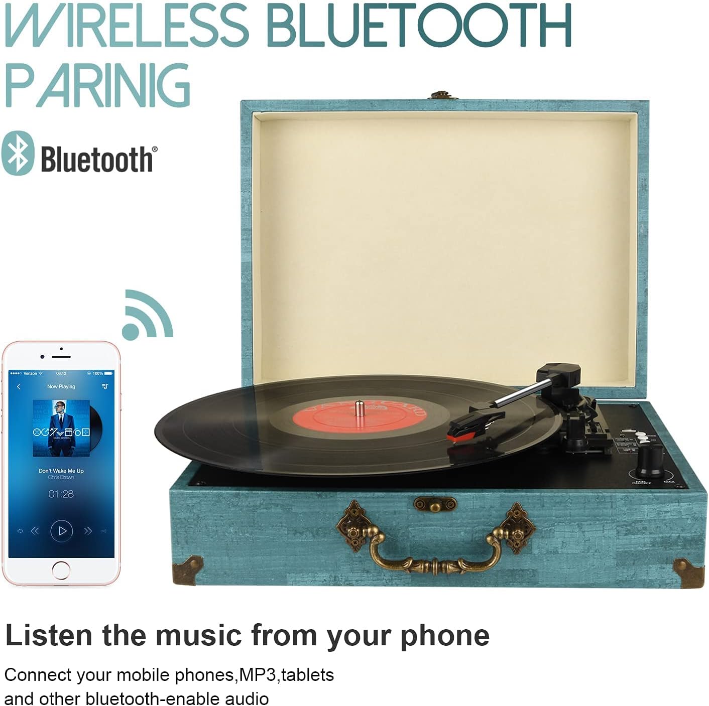 M433 Vinyl Record Player Bluetooth Suitcase Turntable